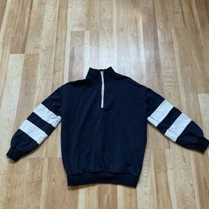 Blue Blush Navy & White Quarter zip Sweatshirt  Sweater Varsity vibes Small